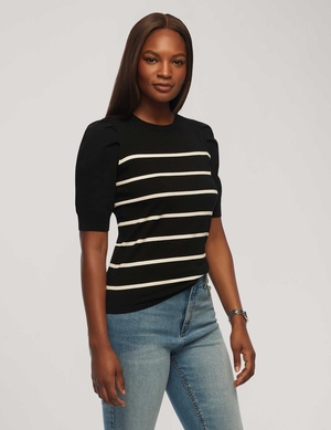 Hauts Anne Klein Corta Puff Sleeve Crew Neck With Stripes   | RTM-7780522